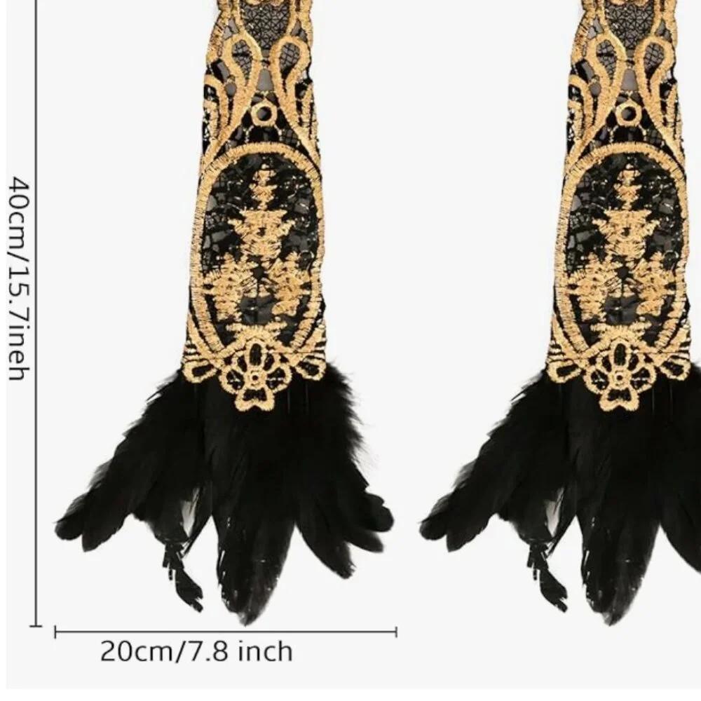 Gothic Black Lace Feather Long Gloves